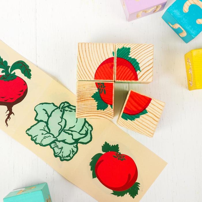 Деревянные кубики &laquo;Овощи&raquo; 4 элемента, Томик