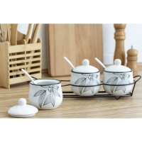 Банки керамические для специй на металлической подставке &laquo;Листья&raquo;, 200 мл, 3 шт