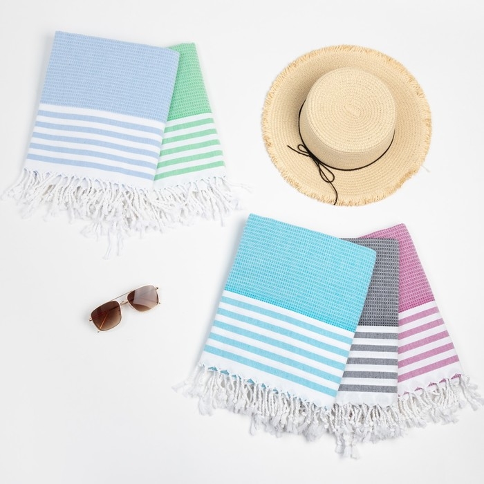 Пештемаль для пляжа, бани, сауны Waffle 100х180 см, голубой Пештемаль для пляжа, бани, сауны Waffle 100х180 см, голубой