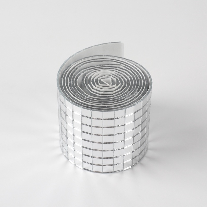 Зеркальная мозайка клеевая, 0,5 &times; 0,5 см, 8 рядов 4 см &times; 1 м, серебряное стекло