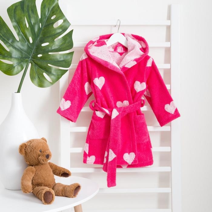 Халат махровый детский Крошка Я &laquo;Сердечки&raquo; размер 28, цвет розовый, 100% хлопок 360 г/м2