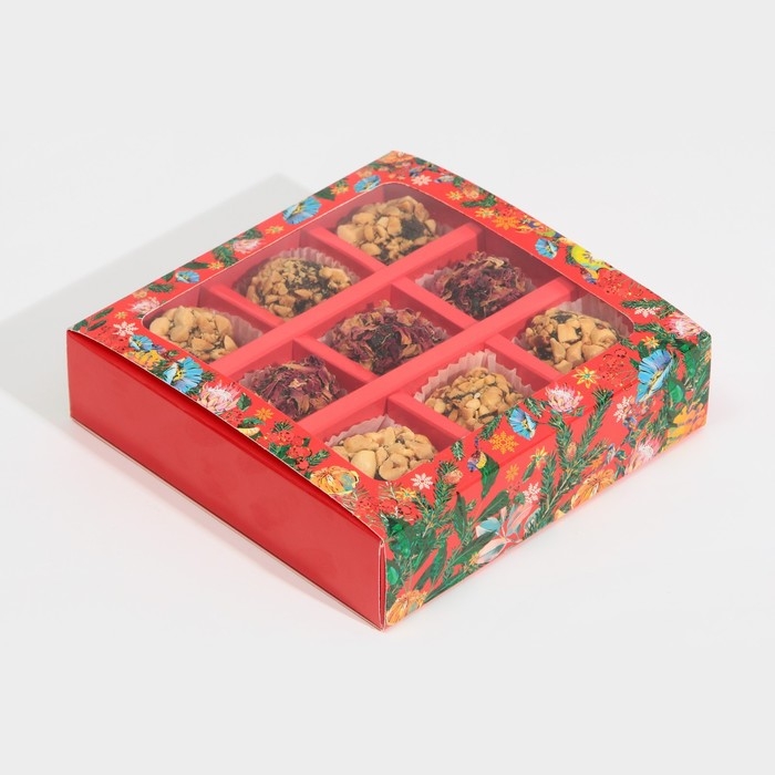 Коробка под 9 конфет с ячейками &laquo;Яркий новый год&raquo; 14,5 х 14,5 х 3,5 см, Новый год