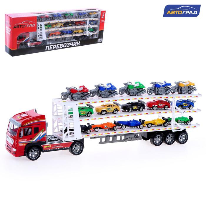 Грузовик инерционный «Автовоз», с 15 машинами и мотоциклами Грузовик инерционный «Автовоз», с 15 машинами и мотоциклами
