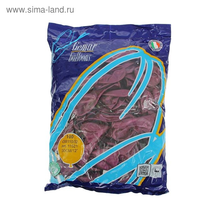 Шар латексный 12", металл, набор 100 шт., цвет бордовый