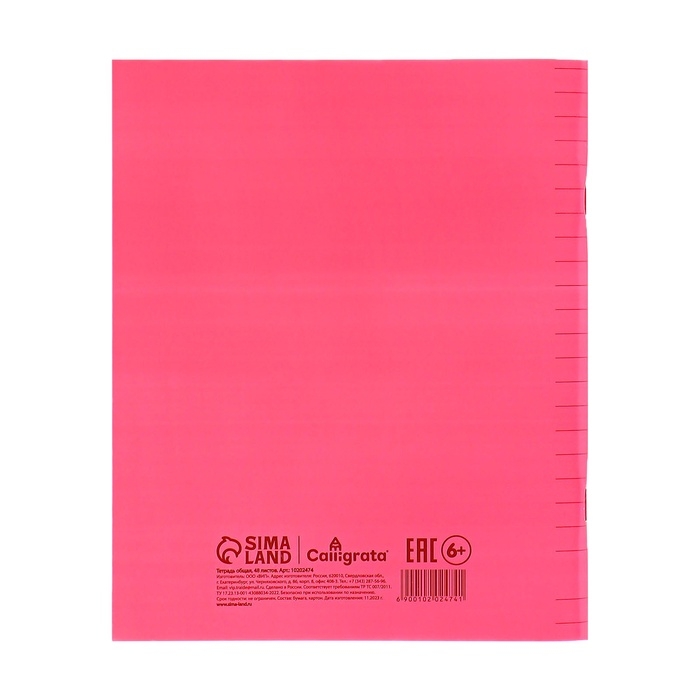 Тетрадь 48л лин КРАСНАЯ, пласт обл, с алфавитом, блок офсет