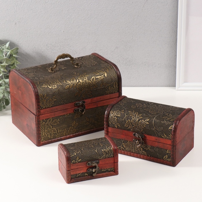 Шкатулка дерево сундучок Шкатулка дерево сундучок "Цветущий сад и бабочки" набор 3 шт 8х14х6,5 11х18х12 15х22х16 см