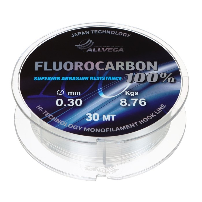 Леска монофильная ALLVEGA FX Fluorocarbon 100%, диаметр 0.30 мм, тест 8.76 кг, 30 м, прозрачная Леска монофильная ALLVEGA FX Fluorocarbon 100%, диаметр 0.30 мм, тест 8.76 кг, 30 м, прозрачная