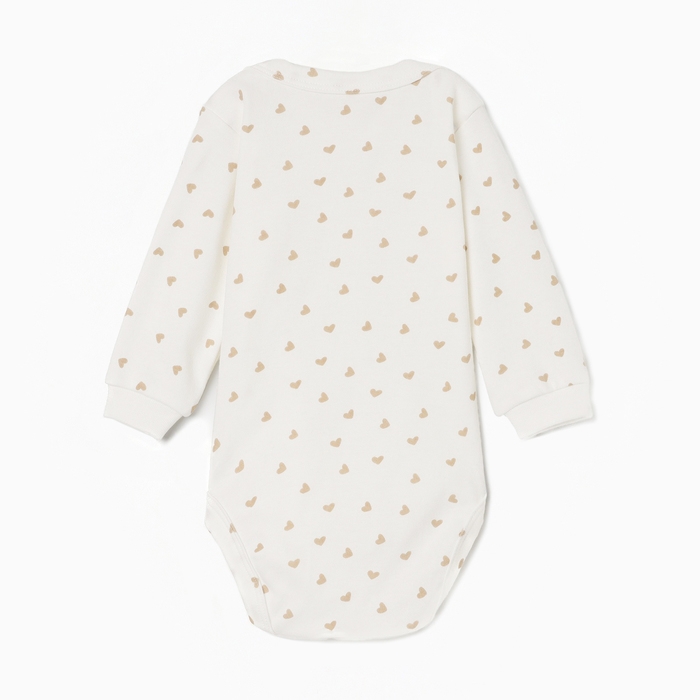 Боди с длинным рукавом, цвет бежевый/сердечки, рост 68 см
