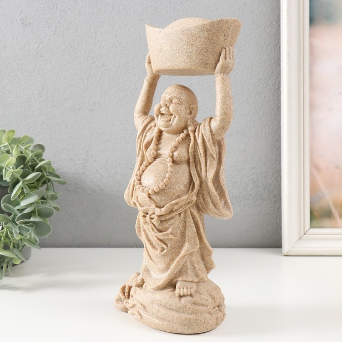 Сувенир полистоун Сувенир полистоун "Хотей со слитком золота" песочный 11х7х27,5 см