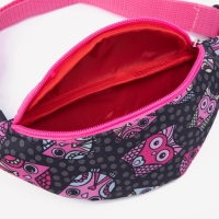 Сумка поясная детская на молнии, цвет чёрный/розовый
