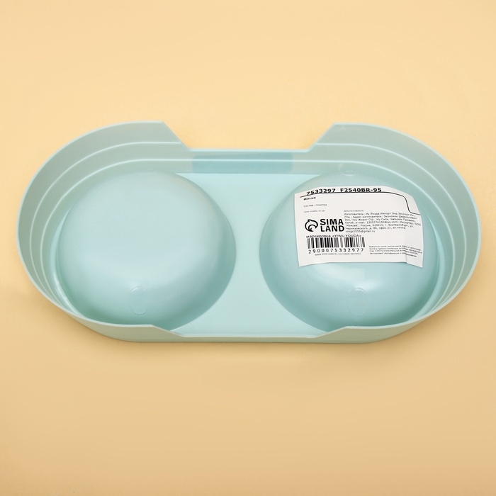 Миска пластиковая двойная Миска пластиковая двойная "Дуэт", 24 х 12,5 х 4,5 см, голубая