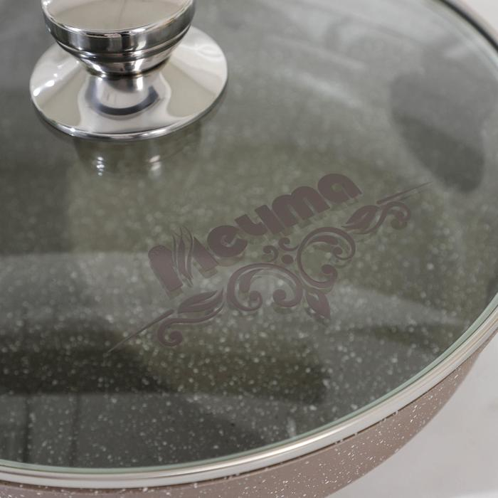 Сковорода &laquo;Гранит&raquo;, d=28 см, съёмная ручка, стеклянная крышка, антипригарное покрытие, цвет коричневый