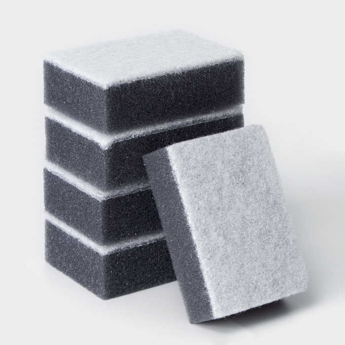 Набор губок для посуды Raccoon, 5 шт, с частицами угля, 8,8&times;6&times;3 см, цвет серый