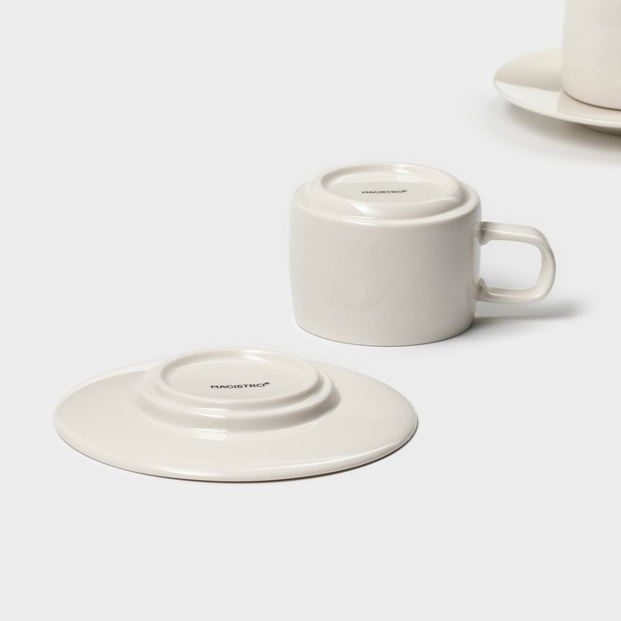 Набор керамический кофейный Magistro Whitewarm, 4 предмета: чашка 250 мл, блюдце d=15,5 см Набор керамический кофейный Magistro Whitewarm, 4 предмета: чашка 250 мл, блюдце d=15,5 см