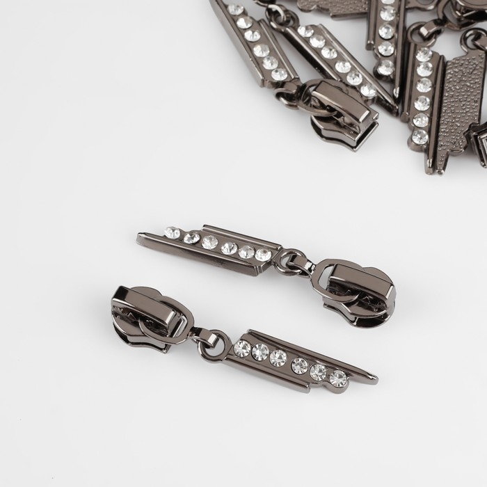 Бегунок автоматический для молнии &laquo;Спираль&raquo;, №5, декоративный &laquo;Стразы&raquo;, цвет чёрный никель