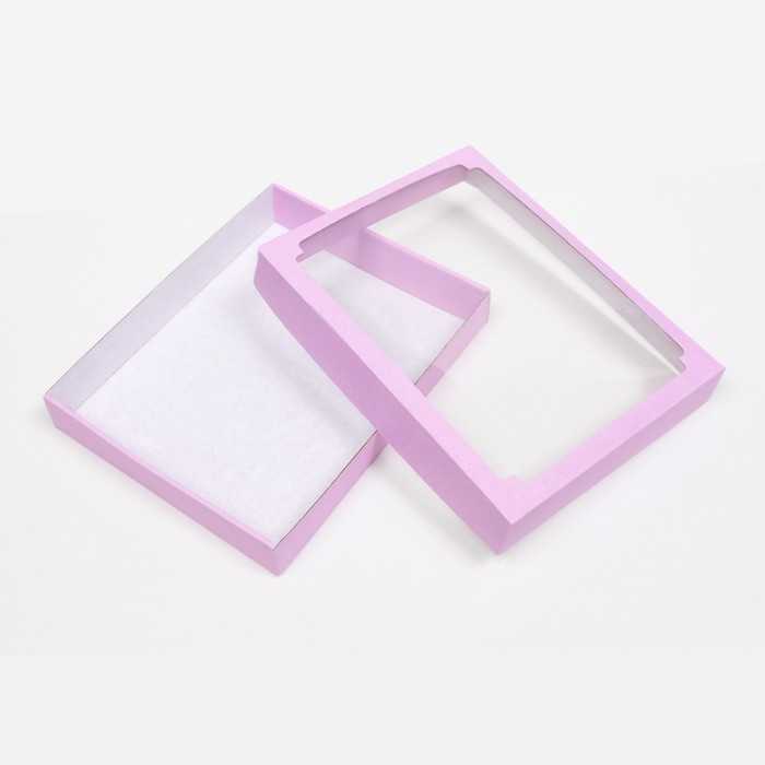 Коробка сборная, крышка-дно, с окном, сиреневая, 26 х 21 х 4 см
