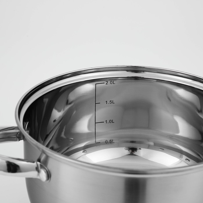 Кастрюля из нержавеющей стали Доляна &laquo;Гретте&raquo;, 2,3 л, d=18 см, с крышкой, капсульное дно, индукция