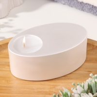 Свеча "Узкий овал. Мрамор" в подсвечнике из гипса,11,5х7х4см,белый перламутр Свеча "Узкий овал. Мрамор" в подсвечнике из гипса,11,5х7х4см,белый перламутр