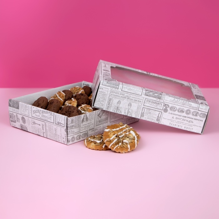 Коробка самосборная, крышка-дно, с окном, &laquo;Газета&raquo; 18 х 15 х 5 см