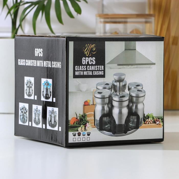 Набор для специй из стекла на подставке &laquo;Сияние&raquo;, 5,5&times;11 см, 6 шт
