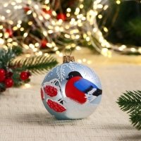 Ёлочный шар d-8 см "Снегирь с рябиной"