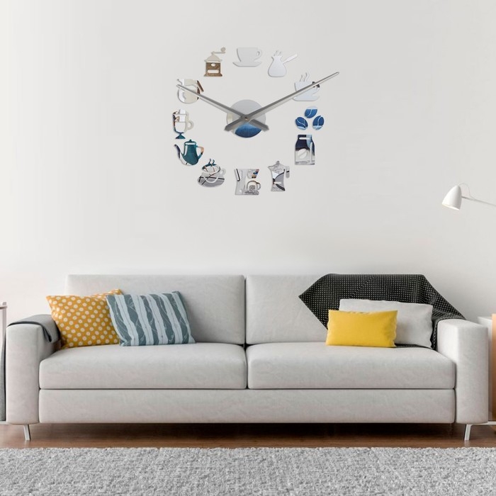 Часы настенные интерьерные большие для кухни, 3d Часы настенные интерьерные большие для кухни, 3d "Время кофе", наклейка, d-120 см