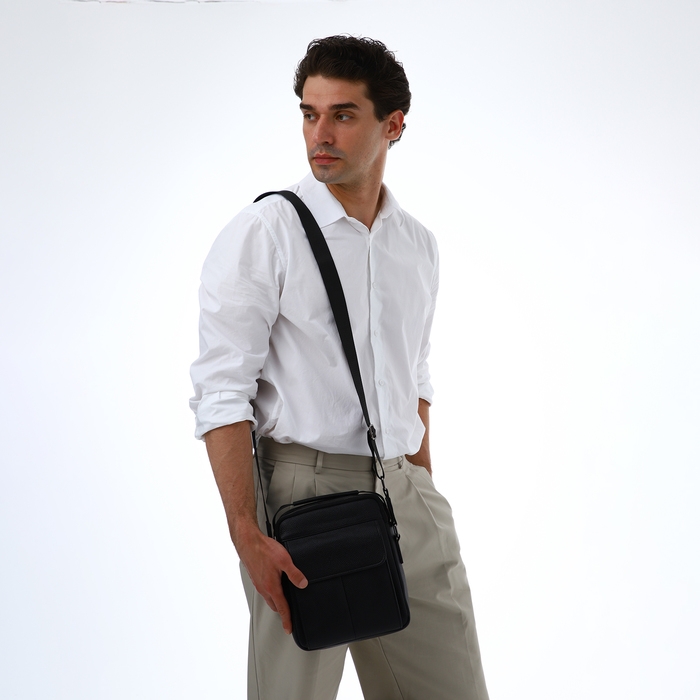 Сумка мужская через плечо TEXTURA, 2 наружных кармана, цвет чёрный
