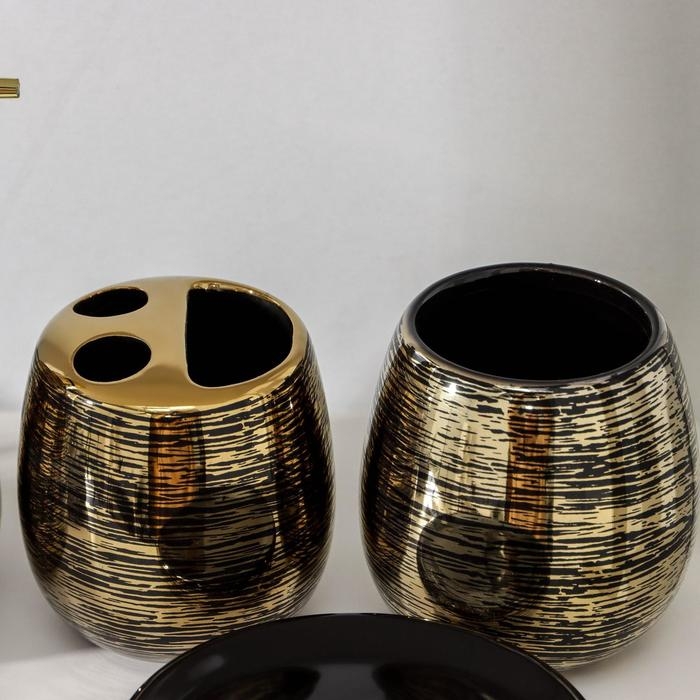 Набор аксессуаров для ванной комнаты &laquo;Нити&raquo;, 4 предмета (мыльница, дозатор 400 мл, 2 стакана), цвет золотой