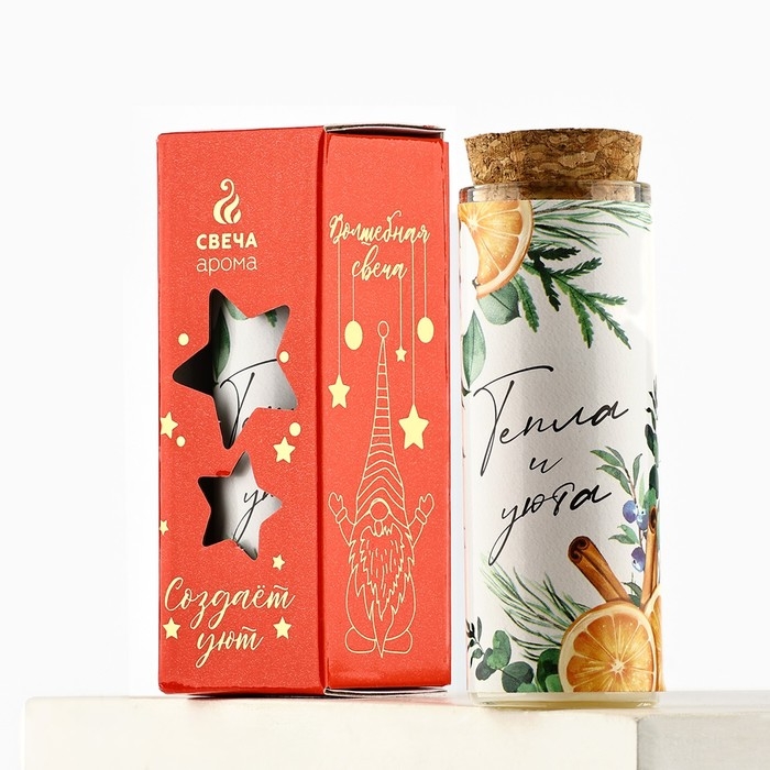 Свеча новогодняя «Тепла и уюта», на Новый год, аромат мандарин, 9 х 3,5 см Свеча новогодняя «Тепла и уюта», на Новый год, аромат мандарин, 9 х 3,5 см