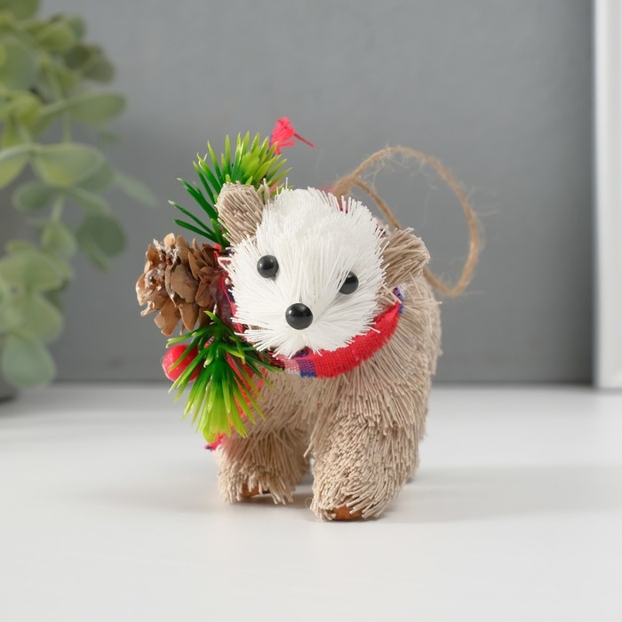 Сувенир подвеска "Мишка с ёлочным венком на шее" 11,5х5,5х8 см