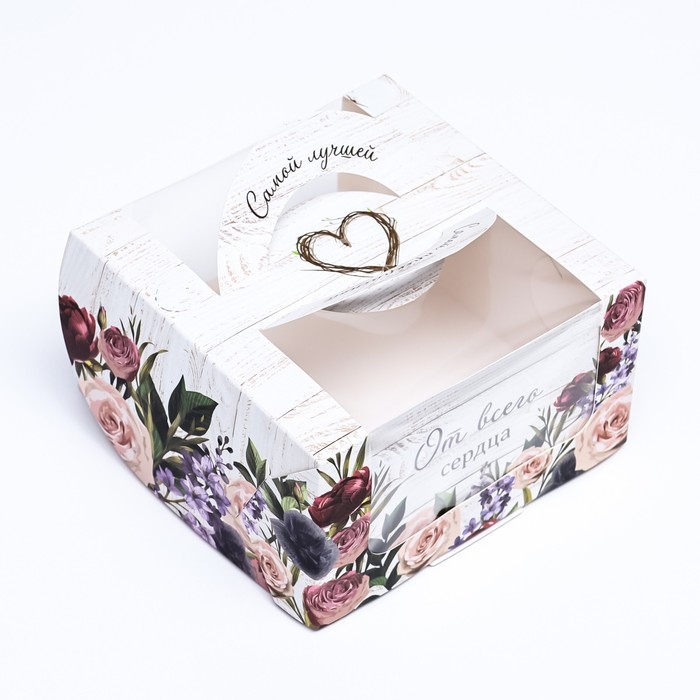 Коробка под бенто-торт с окном Коробка под бенто-торт с окном "Самой лучшей", 14 х 14 х 8 см