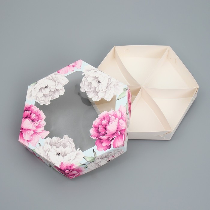 Коробка кондитерская, упаковка, &laquo;Пионы&raquo;, 23 х 23х 4 см