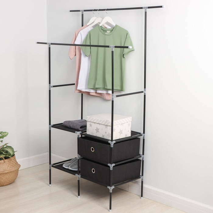 Вешалка - стойка напольная для одежды Доляна, 2 перекладины, 2 ящика, 120&times;43&times;169 см, цвет чёрный