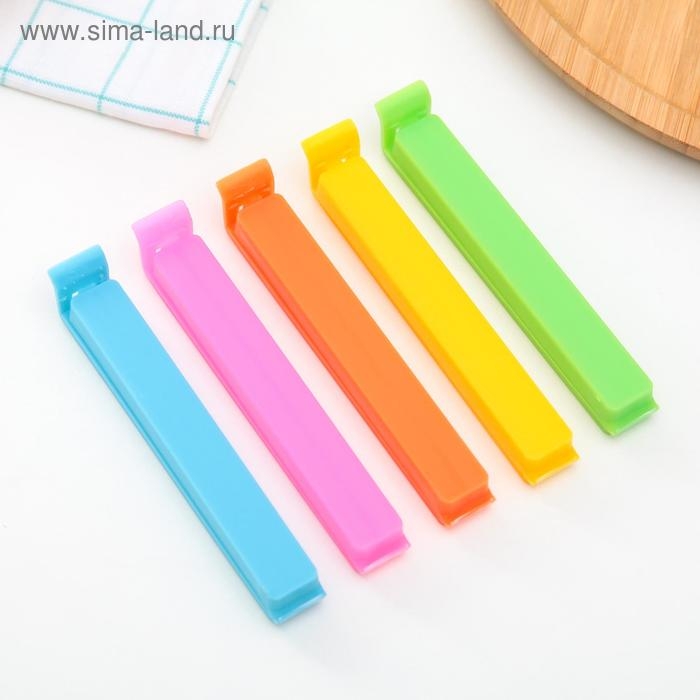 Зажимы для пакетов Доляна «Лёд», 10,5 см, 5 шт, цвет МИКС Зажимы для пакетов Доляна «Лёд», 10,5 см, 5 шт, цвет МИКС