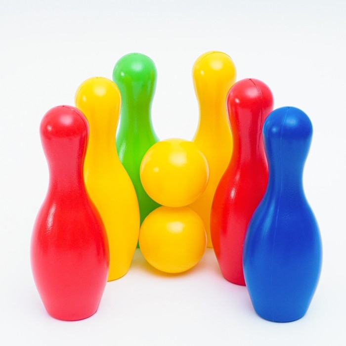 Боулинг детский цветной, набор: 6 кеглей 21 х 7 см, 2 мяча d-6.5 см