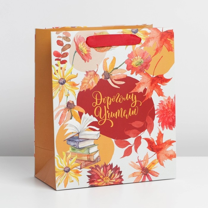 Пакет подарочный ламинированный вертикальный, упаковка, &laquo;Дорогому учителю&raquo;, ML 27 х 23 х 11,5 см