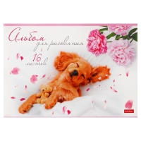 Альбом для рисования А4, 16 листов "Очаровательные щенки", обложка мелованный картон, блок 100 г/м2, МИКС 5 видов