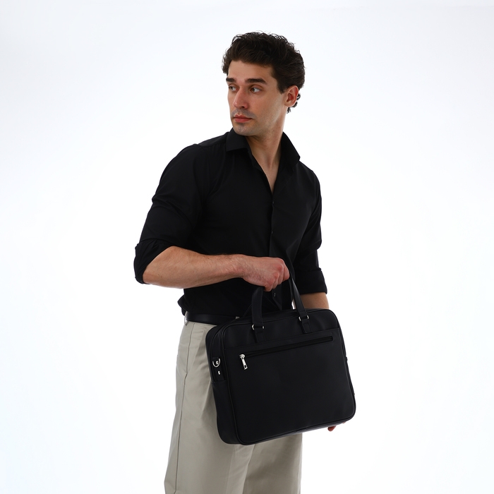 Сумка деловая на молнии TEXTURA, 2 наружных кармана, цвет чёрный Сумка деловая на молнии TEXTURA, 2 наружных кармана, цвет чёрный