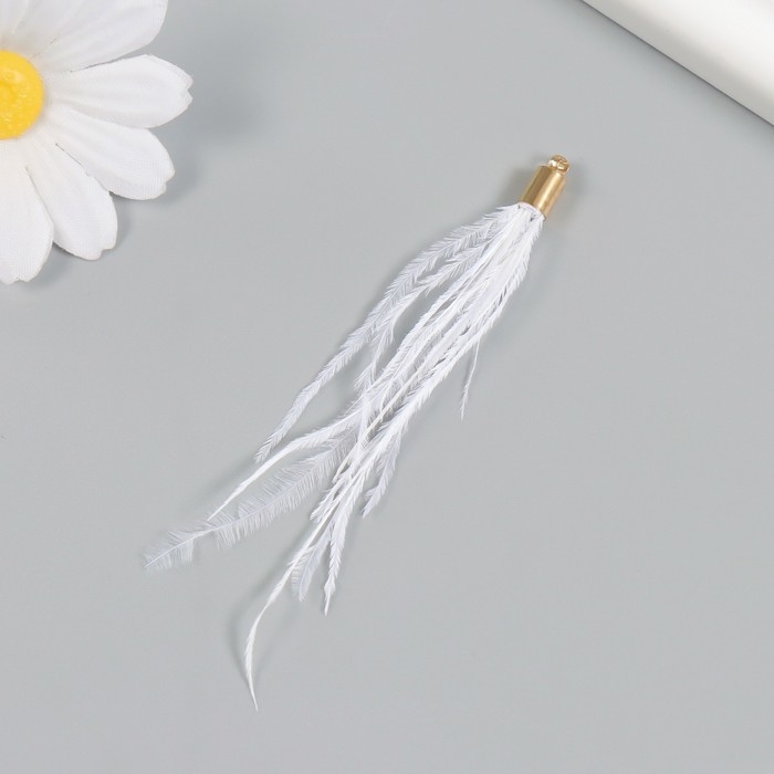 Декор для творчества перо "Кисть Страус" набор 2 шт  белый9х0,5 см