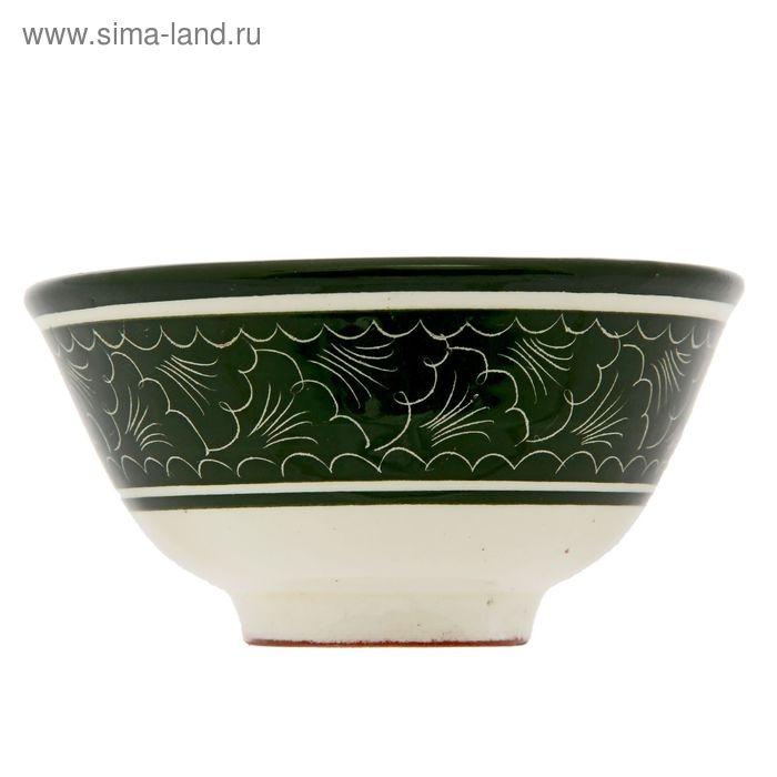 Пиала чайная Риштанская керамика "Узоры" большая, зелёная, 11 см