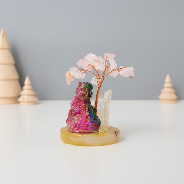 Сувенир стекло, металл Сувенир стекло, металл "Деревце под защитой дракоши" 18 камней, розовый 5,5х5,5х9 см