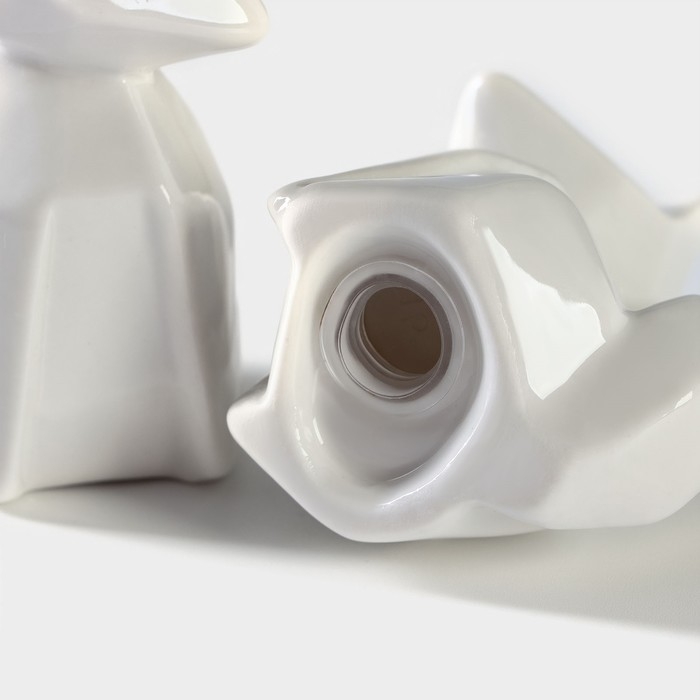 Набор фарфоровый для специй на бамбуковой подставке BellaTenero &laquo;Лисы&raquo;, 3 предмета: солонка 80 мл, перечница 80 мл, подставка, цвет белый