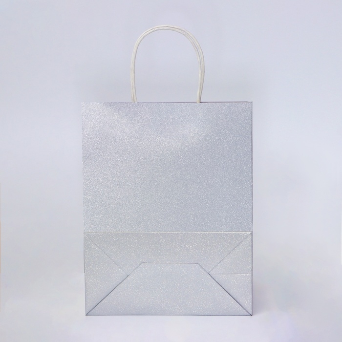 Пакет подарочный бумажный с глиттером серебрянный, 21 х 11 х 27 см Пакет подарочный бумажный с глиттером серебрянный, 21 х 11 х 27 см