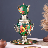 Набор &laquo;Маки на зелёном&raquo;, жёлудь, 3 предмета, самовар 3 л, заварочный чайник 0,7 л, поднос