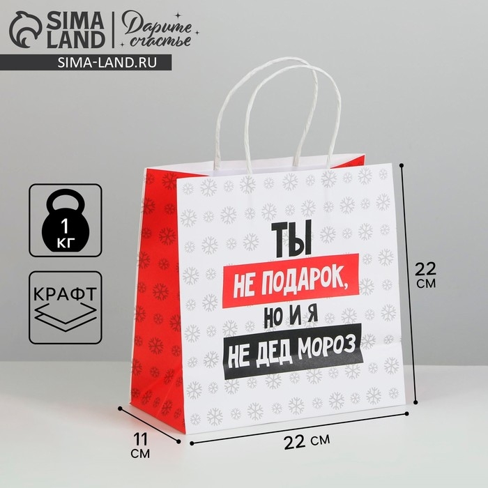 Пакет подарочный новогодний &laquo;Ты не подарок&raquo;, 22 х 22 х 11 см