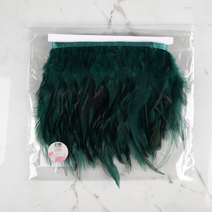 Тесьма с перьями петуха, 10-15 см, 5 &plusmn; 0,5 м, цвет изумрудный