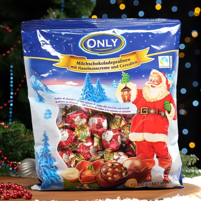 Конфеты из молочного шоколада с орехово-кремовой начинкой и хлопьями, 400 г Конфеты из молочного шоколада с орехово-кремовой начинкой и хлопьями, 400 г