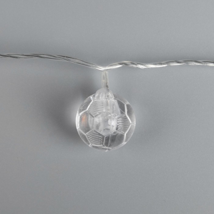 Гирлянда &laquo;Нить&raquo; 5 м с насадками &laquo;Футбольный мяч&raquo;, IP20, прозрачная нить, 20 LED, свечение белое, 8 режимов, 220 В