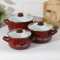 Набор эмалированных кастрюль &laquo;Бордо&raquo;, 3 предмета: 2,1 л, 3,1 л, 4 л, индукция, цвет бордовый