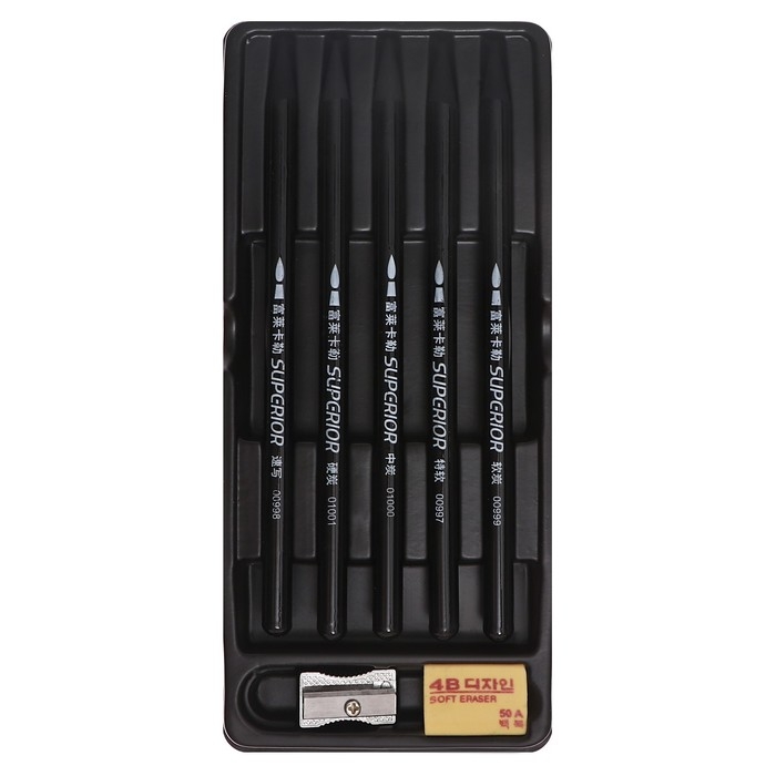 Карандаши цельнографитные, черные 5 штук + ластик + точилка Карандаши цельнографитные, черные 5 штук + ластик + точилка